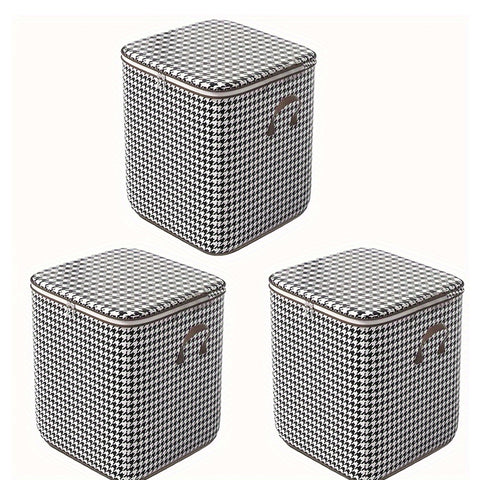 3pcs Set,100L,Stylish Foldable Zippered Storage Bags, Travel Organizer,Large Capacity, Portable, Moisture-Proof Non-Woven Fabric Solution, Houndstooth Print