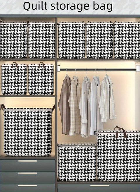 3pcs Set,100L,Stylish Foldable Zippered Storage Bags, Travel Organizer,Large Capacity, Portable, Moisture-Proof Non-Woven Fabric Solution, Houndstooth Print