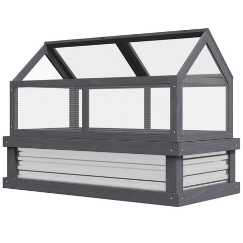 Raised Garden Flower Bed Kit w/ Greenhouse, Wooden Cold Frame Planter, Gray
