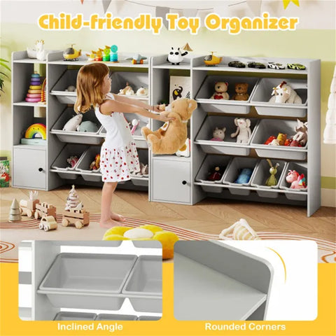 Kids Toy Organizer (Grey) - 44"x12"x39.5", 8 Storage Boxes, Open Shelves+Cabinet.