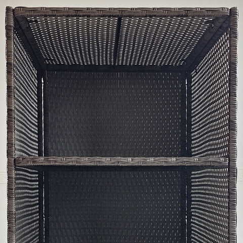 PE Rattan Pool Towel Rack with 2 Storage Shelves Basket Mixed gray