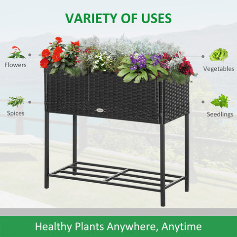 PE Rattan Wicker Raised Flower & Vegetable Planter, Rack Shelf Box