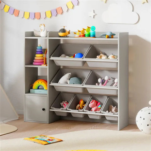 Kids Toy Organizer (Grey) - 44"x12"x39.5", 8 Storage Boxes, Open Shelves+Cabinet.