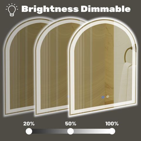 Smart Anti-fog LED Bathroom Mirror Arch Shape Dual Light 3 Color Temperatures Memory Dimming