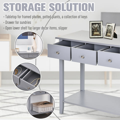 Console Table Industrial Desk with Drawer Bottom Shelf & Large Tabletop for Entryway or Living Room