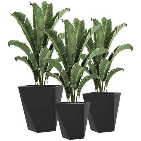 Indoor Outdoor Planters Set of 3 MgO Tall Planters Stackable Flower Pots with Drainage Holes for Garden, Balcony, Black